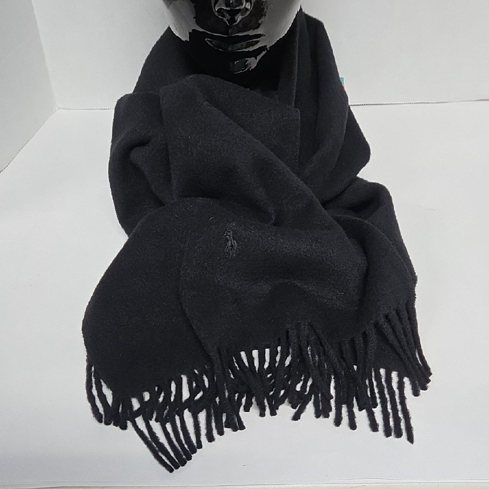 Polo by Ralph Lauren 100% Cashmere Black Scarf EUC 65"x12.25"